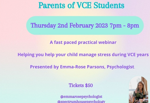 Webinar: Stress Management for parents of VCE students